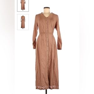 Medium April Cornell waist tie button down cotton dress light brown